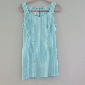 Talbots Striped Mini Dress Made in The USA Aqua 100% Cotton Women's Size 4